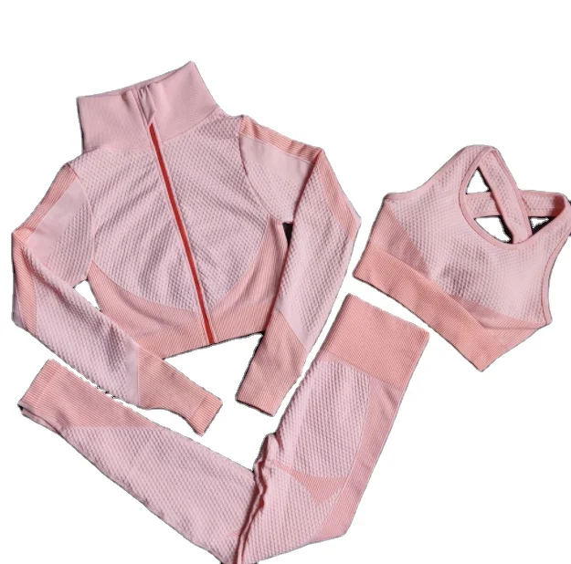 hot sale 3 piece  polyester spandex yoga set high quality  Workout Running Top for women spring yoga pant set