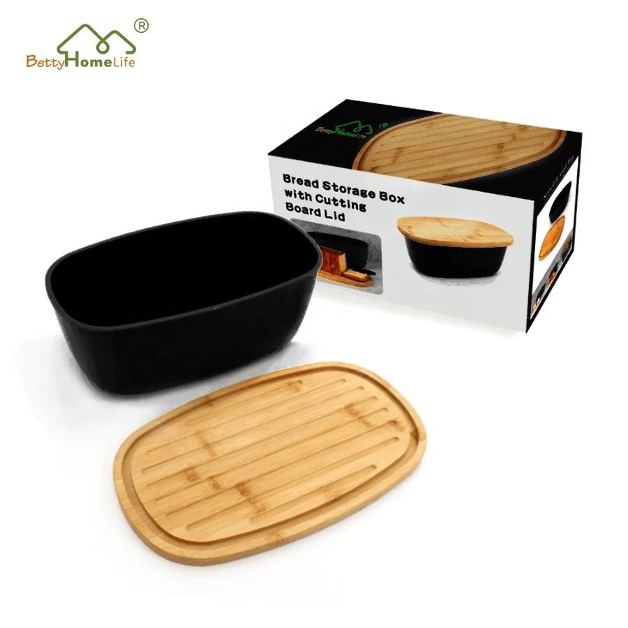 New Launch Oval Shaped Food Grade Plastic Bread Bin Box With Bamboo Cutting Board Lid for Kitchen