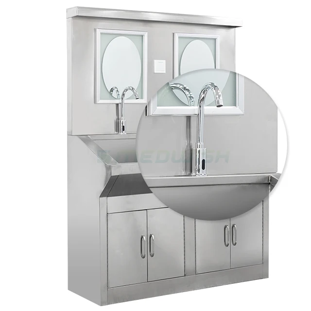 AG-WAS009 сертифицированная медицинская мебель двусторонний стетоскоп из нержавеющей стали для мытья рук посуды стол с краном туалетного столика и зеркала 2