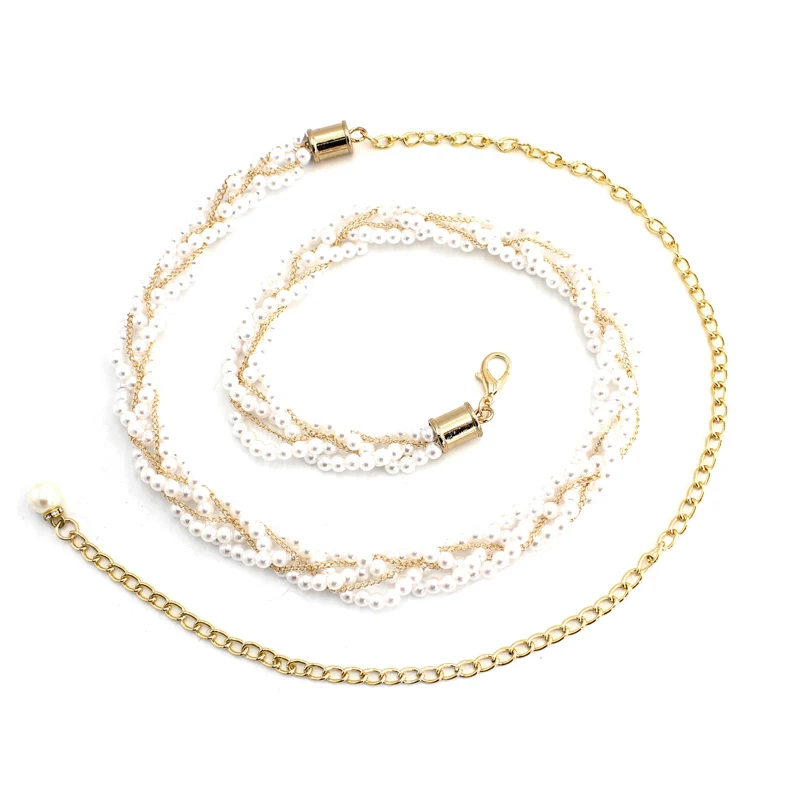 On Promotion 2021 New Hot sale women white pearl metal chian for girls dresses suits most waist big plus size belt