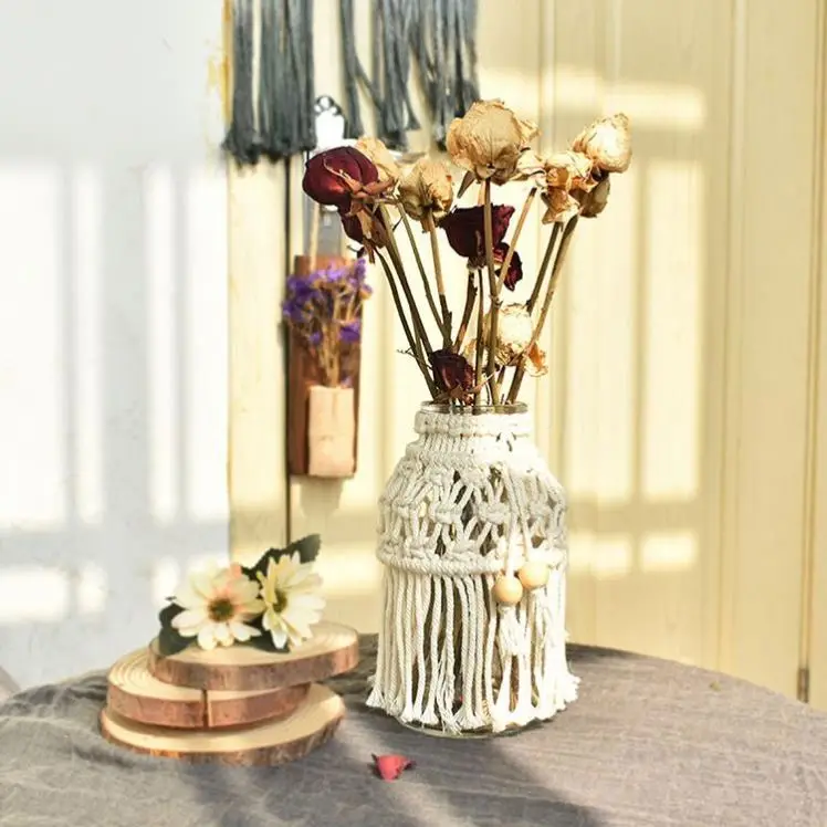Flower macrame vase tapestry flower ware Handmade cotton cord woven glass vase cover home decor