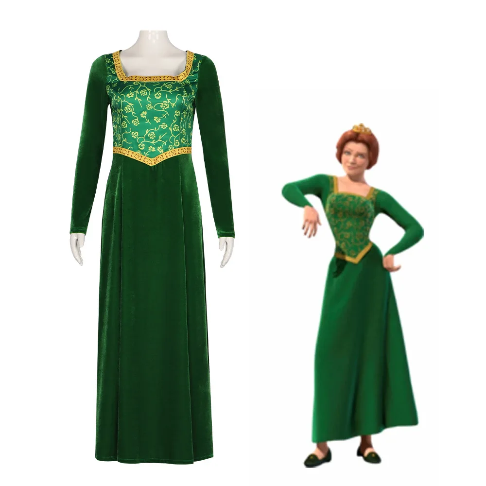 Movie Shrek Cos Costume Fiona Princess Green Dress Adult Stage Costumes Halloween Dress