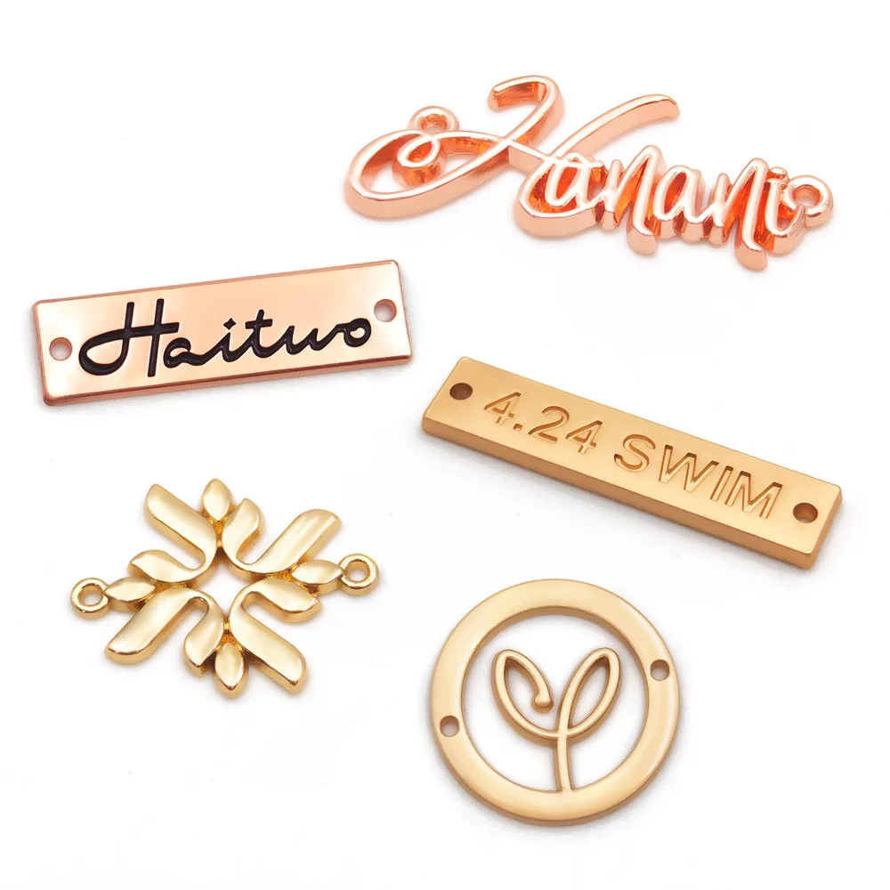 Embossed hardware brand tag bag accessories custom 3d handbags metal logo label plate with rivet for handbag bag wallet