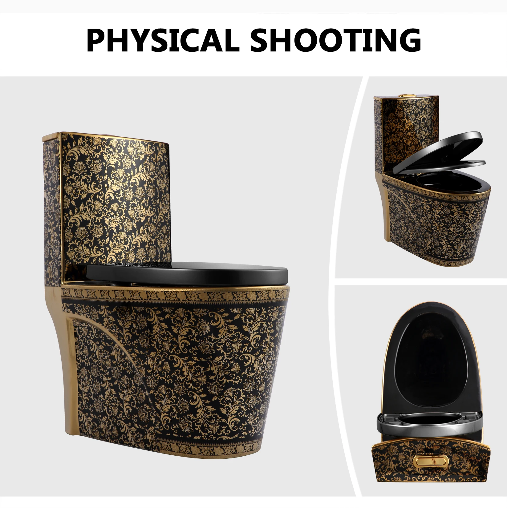 Luxury High Quality Black Gold Toilets Set Bathroom Toilet Sink Combo Basin Toilet