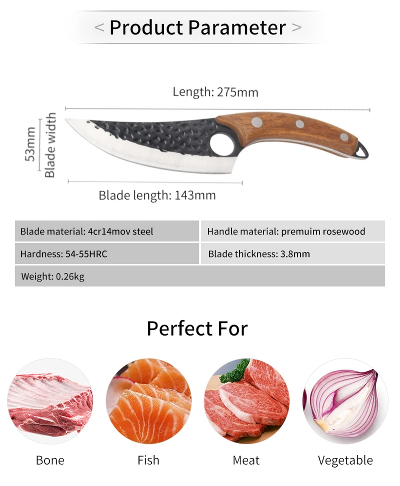 5inch high carbon steel Hand Forged cleaver Rosewood Handle kitchen butcher knife with leather sheath chef Knives