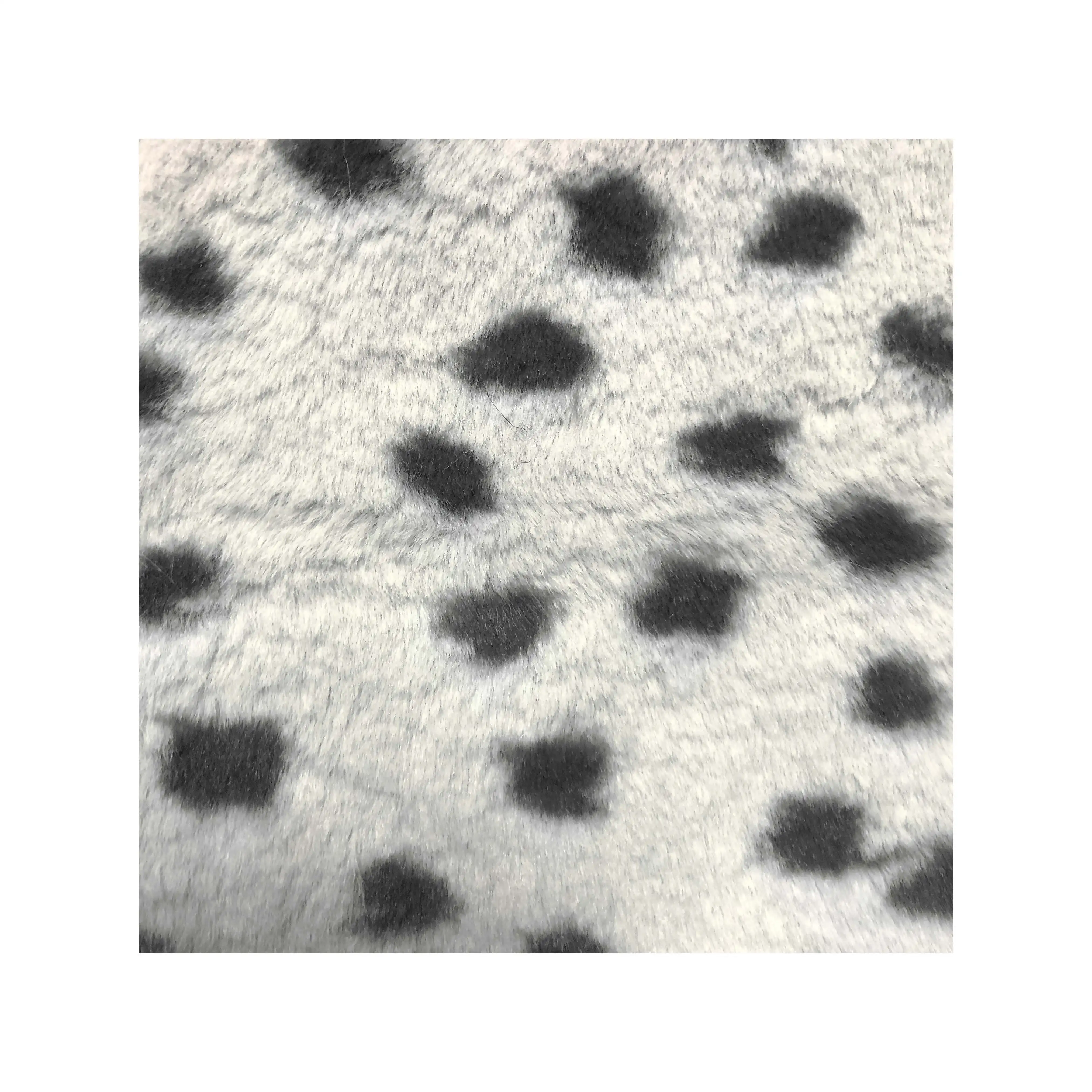 Black And White Tan Spots Leopard Print Faux Fake Rabbit Fur Fabric For Costume Fancy Coat