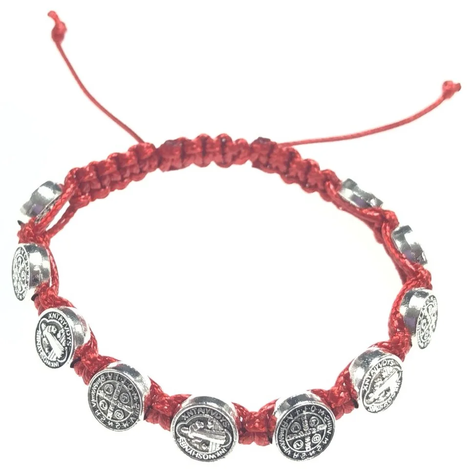 st benedict bracelet wax cord hand knitted rope bracelets in red pink green blue black orange color