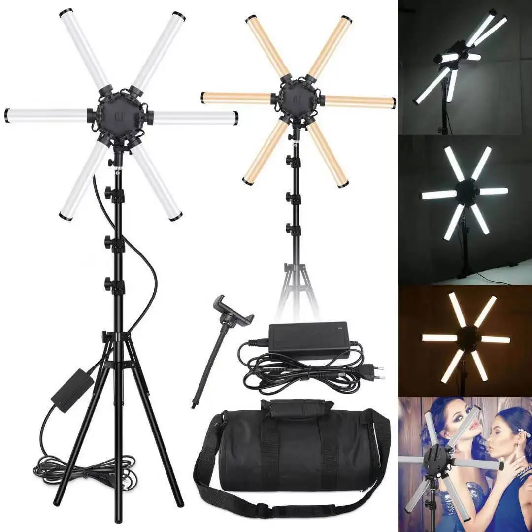 E-REISE ER-2606 Mini 3200-5600K 6 arms shooting lighting Star led Ring Light with tripod