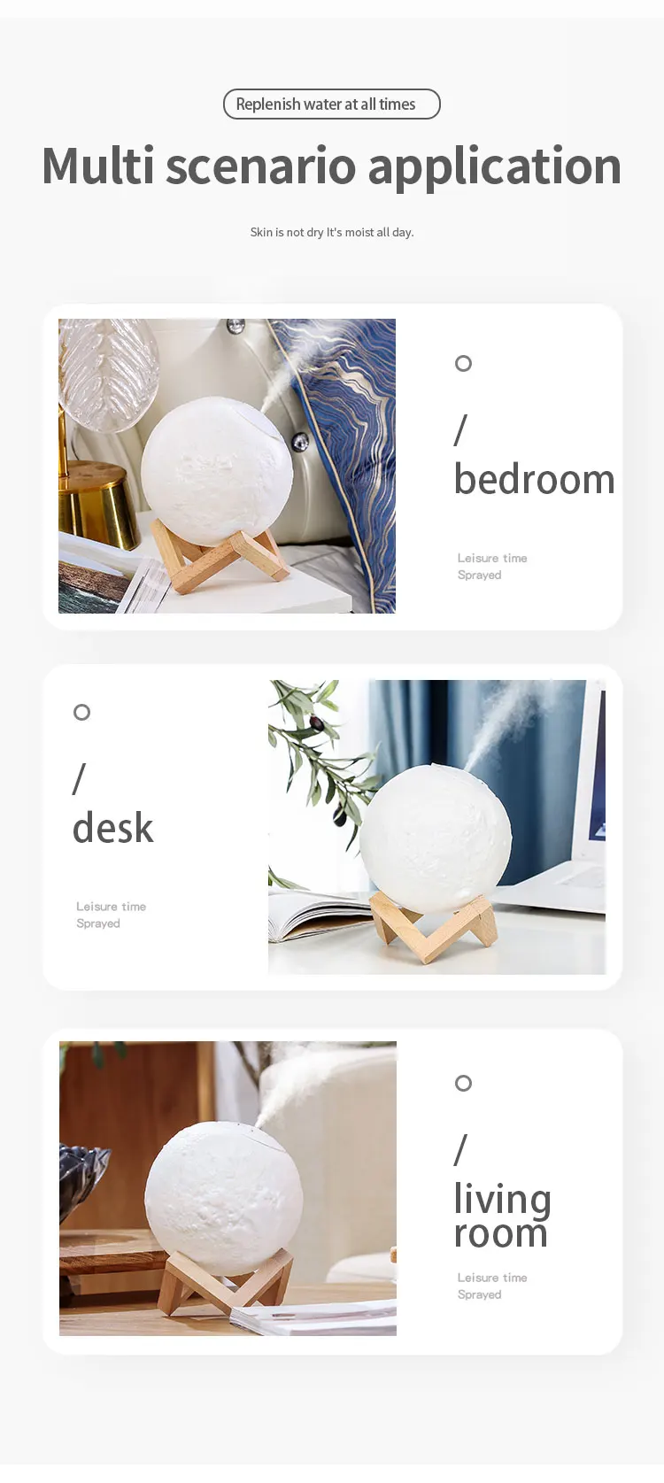 Ultrasonic Cool Mist Humidifier Home Aromatherapy Humidifier With Changing Lights Moon Humidifier