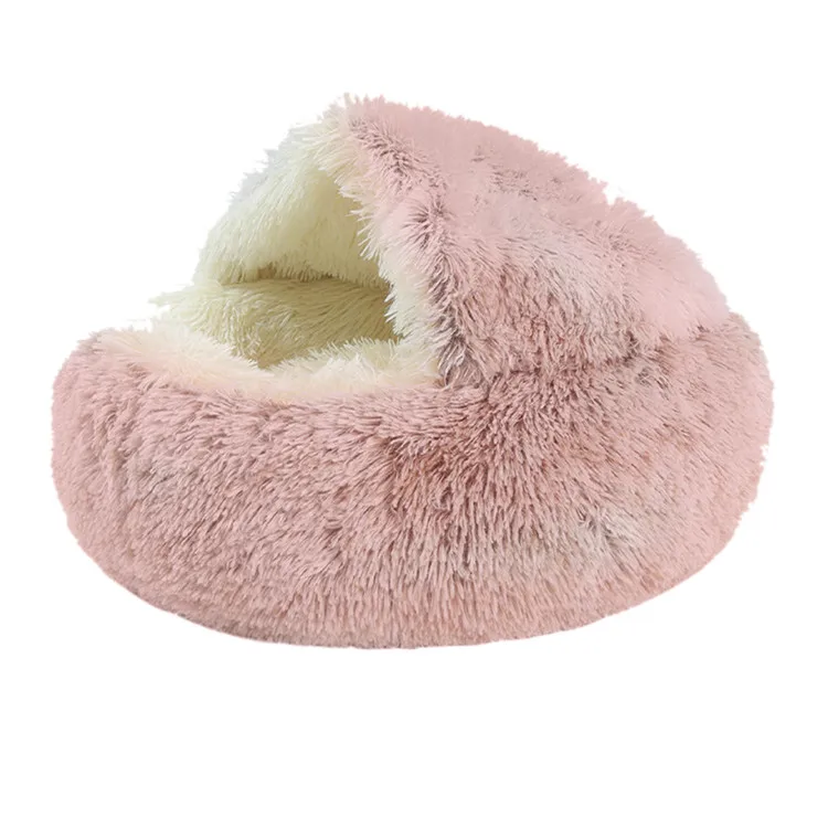 
Hot Plush Round Cat Bed Cat Warm House Soft Long Plush Pet Dog Bed For Small Dogs Cat Nest 2 In 1 Pet Bed Cushion Sleeping Sofa 