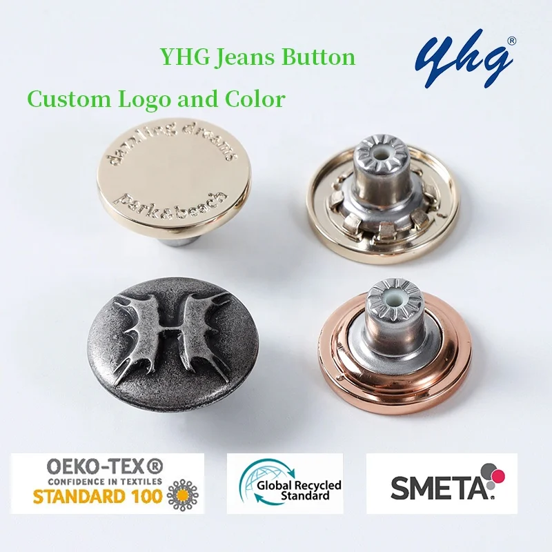 YHG High Quality Engraved Custom Logo Brass Zinc Alloy Botones Enamel Rivets Metal Jeans Button for Denim Pant Clothes