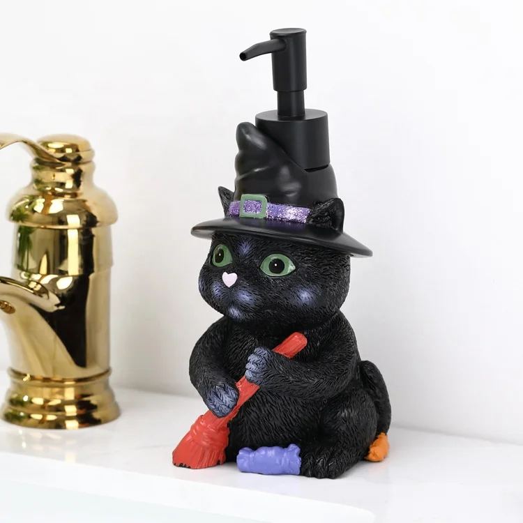 Custom Resin Halloween Holiday Bathroom Countertops Lotion Dispenser Hand Soap Dispenser Black Kitty Resin Hand Lotion Dispenser