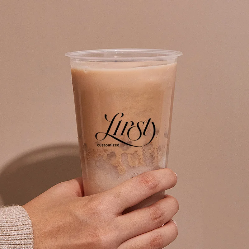 LOKYO Wholesale take away transparent pet 16oz disposable milkshake yogurt boba bubble tea plastic cup with logo