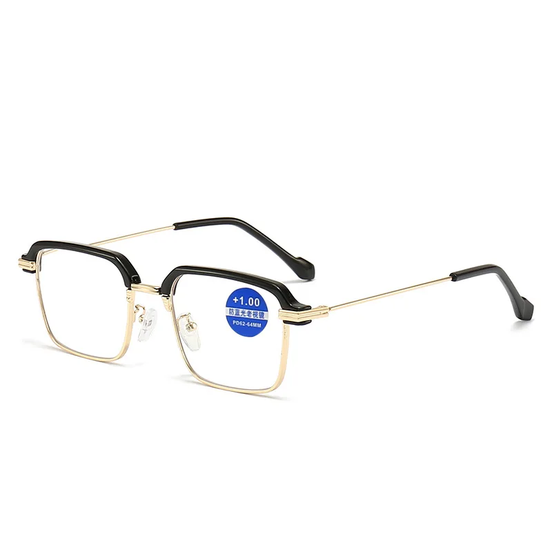 New Half Rimless Metal Reading Glasses Anti Blue Light Presbyopia Wholesale Photochromic Optical Eyeglasses