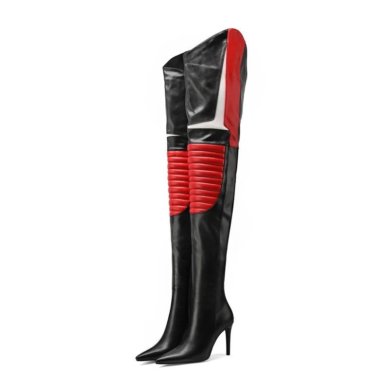 New pointed toe thin heels over the knee boots winter street sporty style Down knee protection thigh high boots 2024