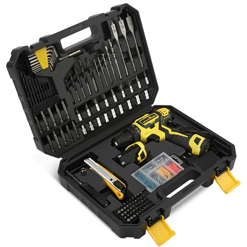 Goodking 92 Pieces Manufacture Electric Combo Kit Works Cordless Tools Power Tool Set Black Battery Carton Box 12V Household