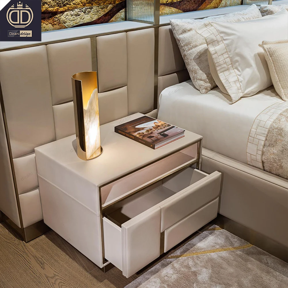 villa high end leather king size tall headboard bed luxury modern tall upholstered bed frame with led lights storage