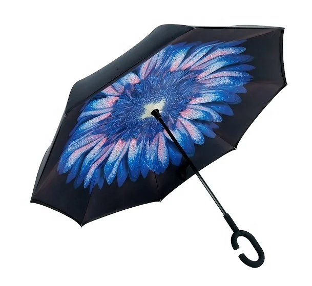 Новый двухслойный инвертированный Зонт с C-образной ручкой, защищенный от уф, водонепроницаемый, ветрозащитный, прямой зонт для автомобиля, от дождя, для использования на улице