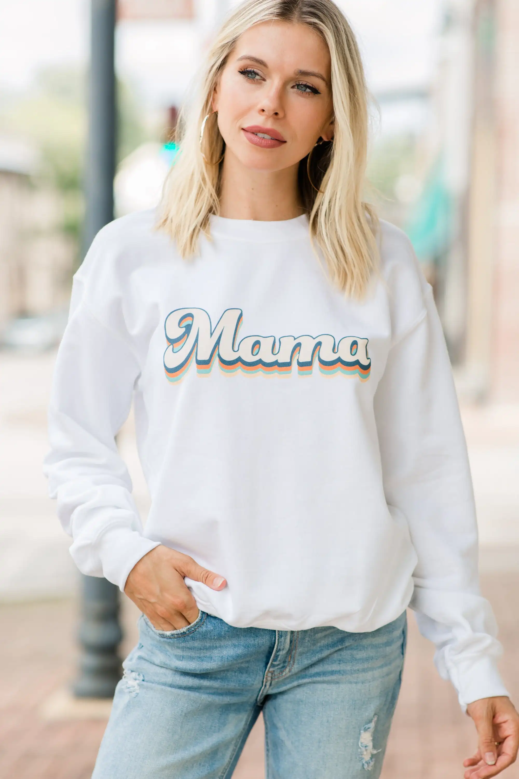Custom Embroidery Women Mama Corduroy Cord Crew Neck Crewneck Casual Pullover Sweatshirt