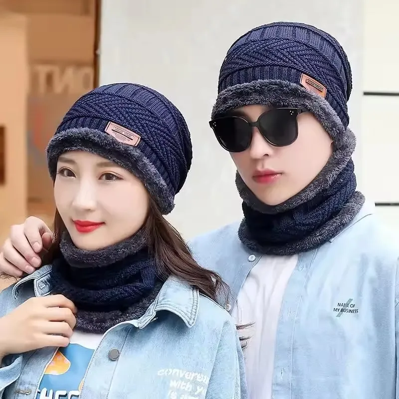 Men Scarf Knitted Hat Cap Male Plus Bonnet Warm Wool Thick Winter Hats For Men Women Beanie Hat And Scarf Set