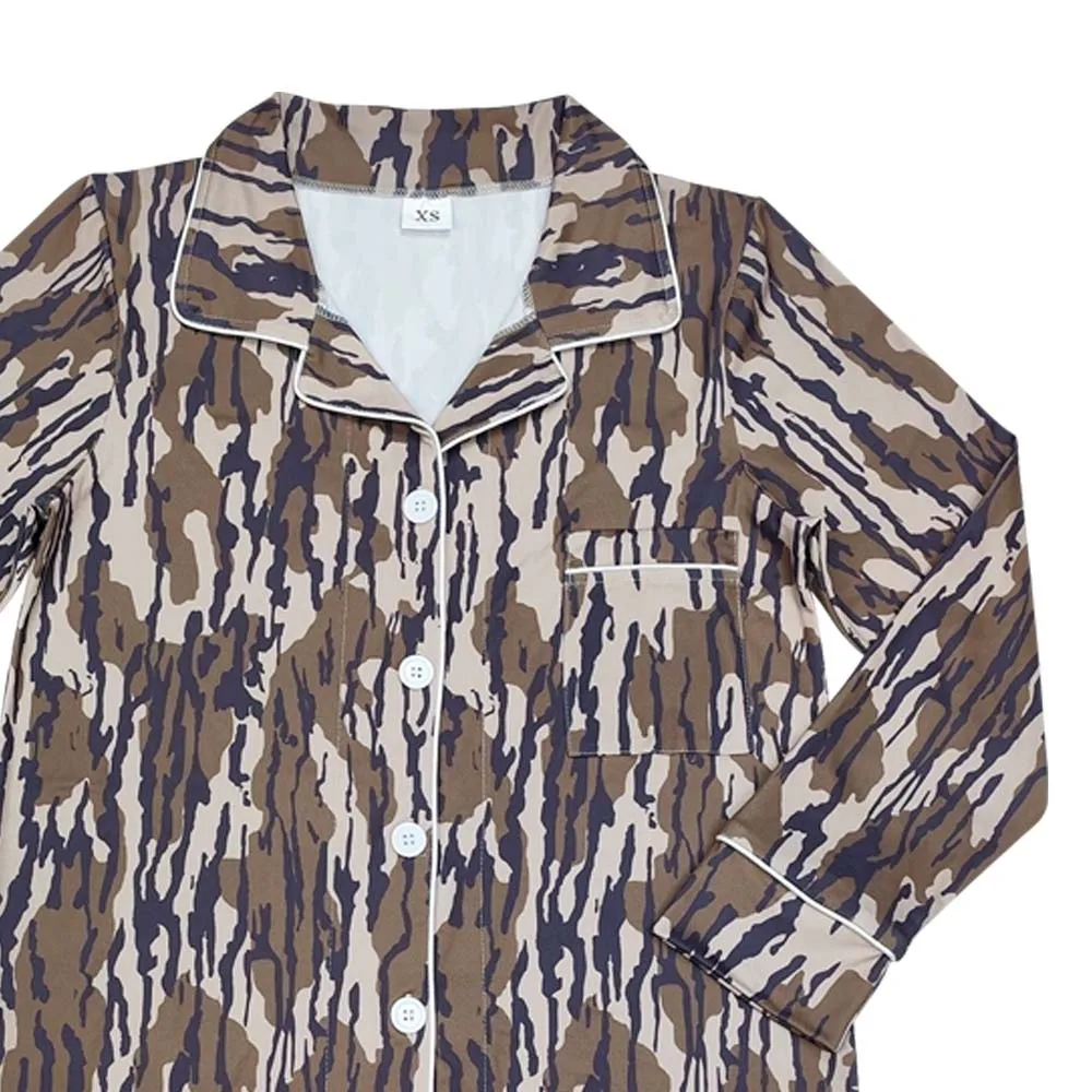 GT0696 Casual Female Army Green Camouflage Long Sleeve Top Cotton Western Clothes with Animal Pattern for Adults