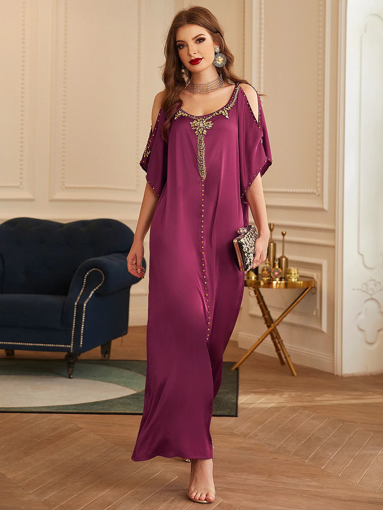 SIPO Grown Abayas Muslimah Islamic Clothing Modest Fashion Niqab Ladies Turkey Short Sleeve Crew Neck Off Shoulder Middle East