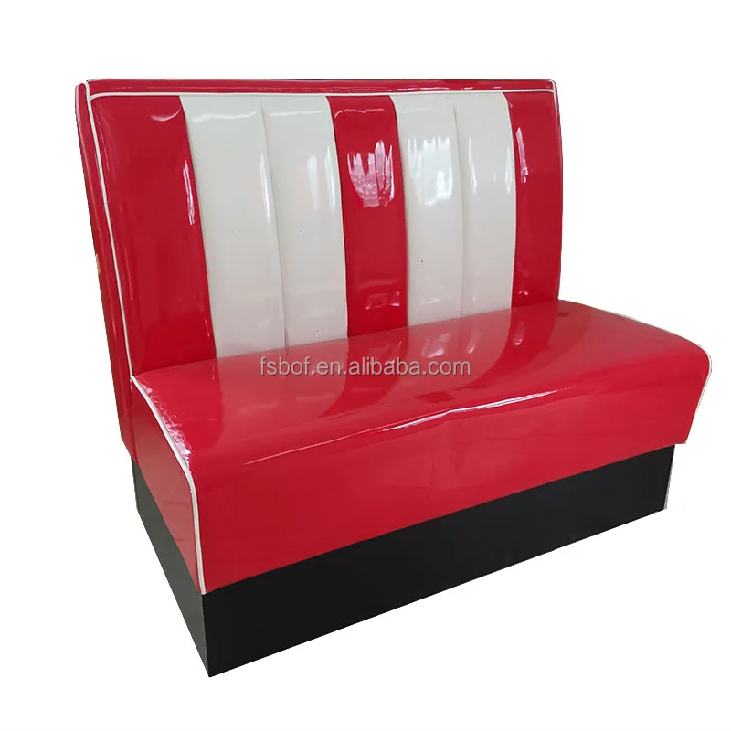 Shinny red and white  vintage American Restaurant sofa booth wooden wall bench for coffee shop club bar sofa Banquette Seats
