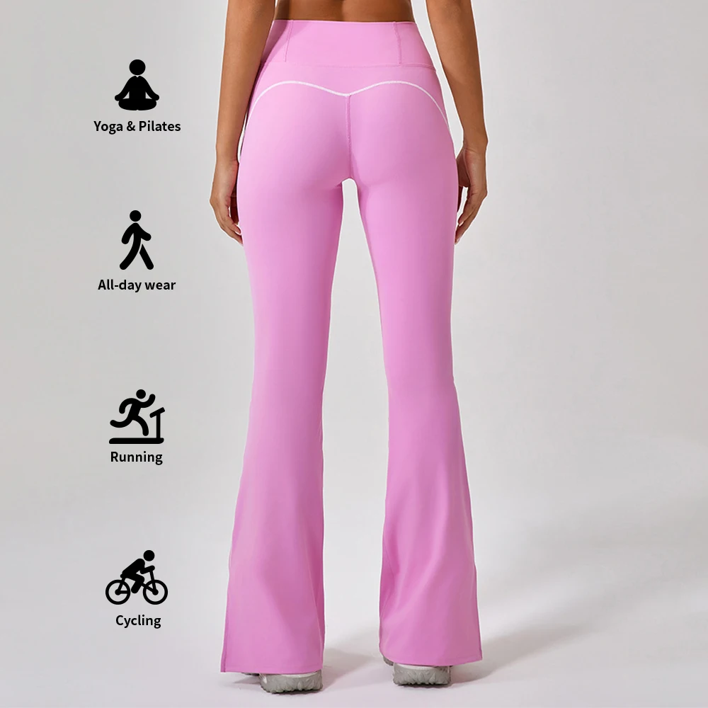 Women Breathable High Waist Flared Yoga Pants Women Bottom Split Side White Line Gym Yoga Leggings Outdoor Sports Leggings