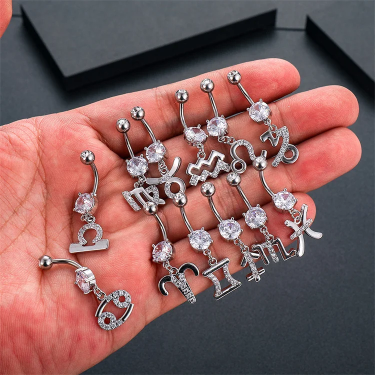 
New zircon belly button nail Leo pendant zircon belly button ring piercing jewelry set wholesale 