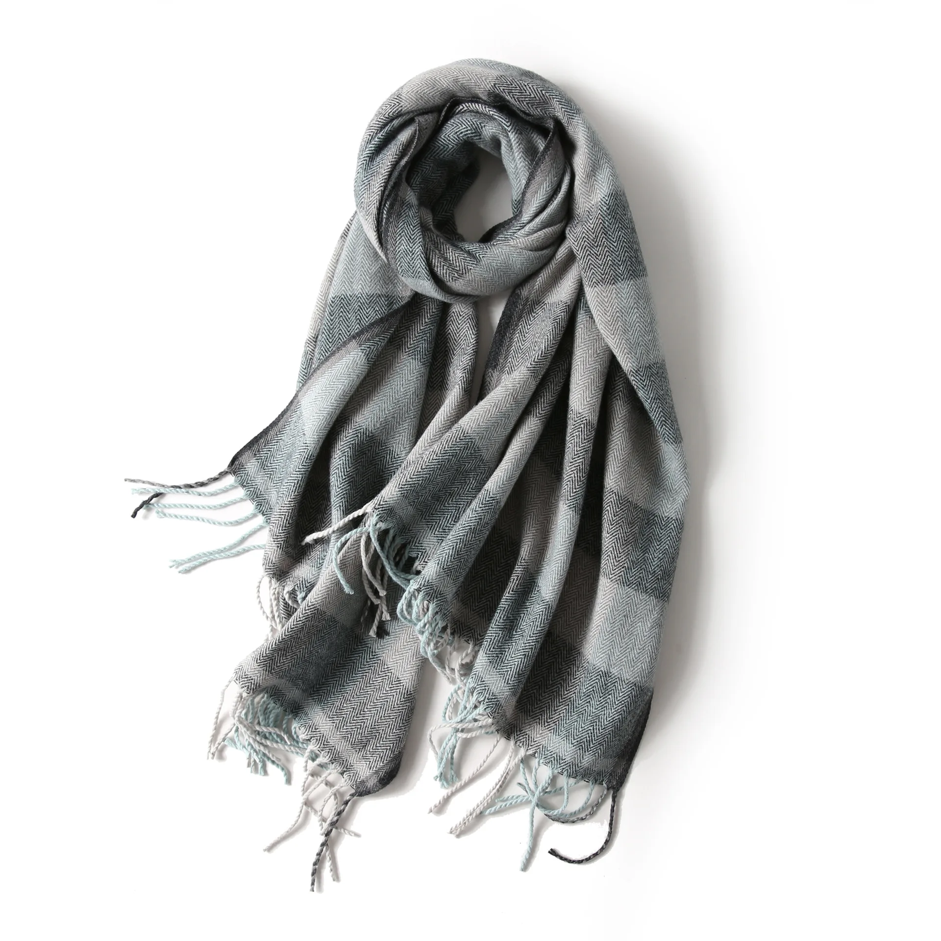
Worm Cotton Checked Design Women Linen Winter Knit Scarf 