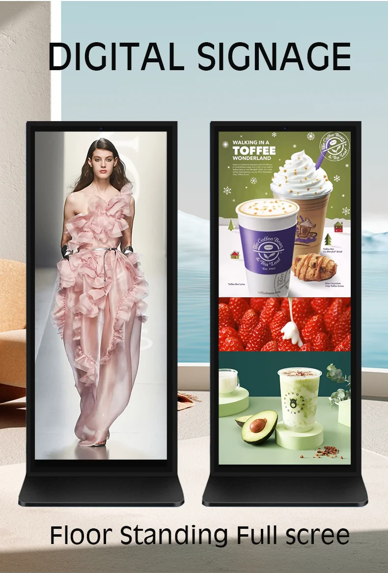 70 inch indoor touch screen totem lcd advertising kiosk free CMS software to splicing use digital signage and displays