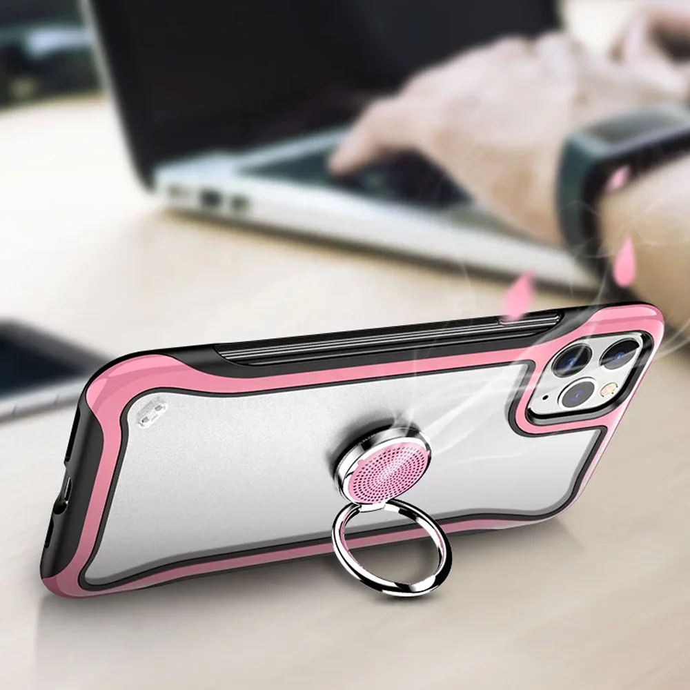 Shockproof For iPhone 11 Luxury Phone Case Clear TPU PC, Fragrance Metal Magnetic Grip Stand Holder Phone Case With Kickstand