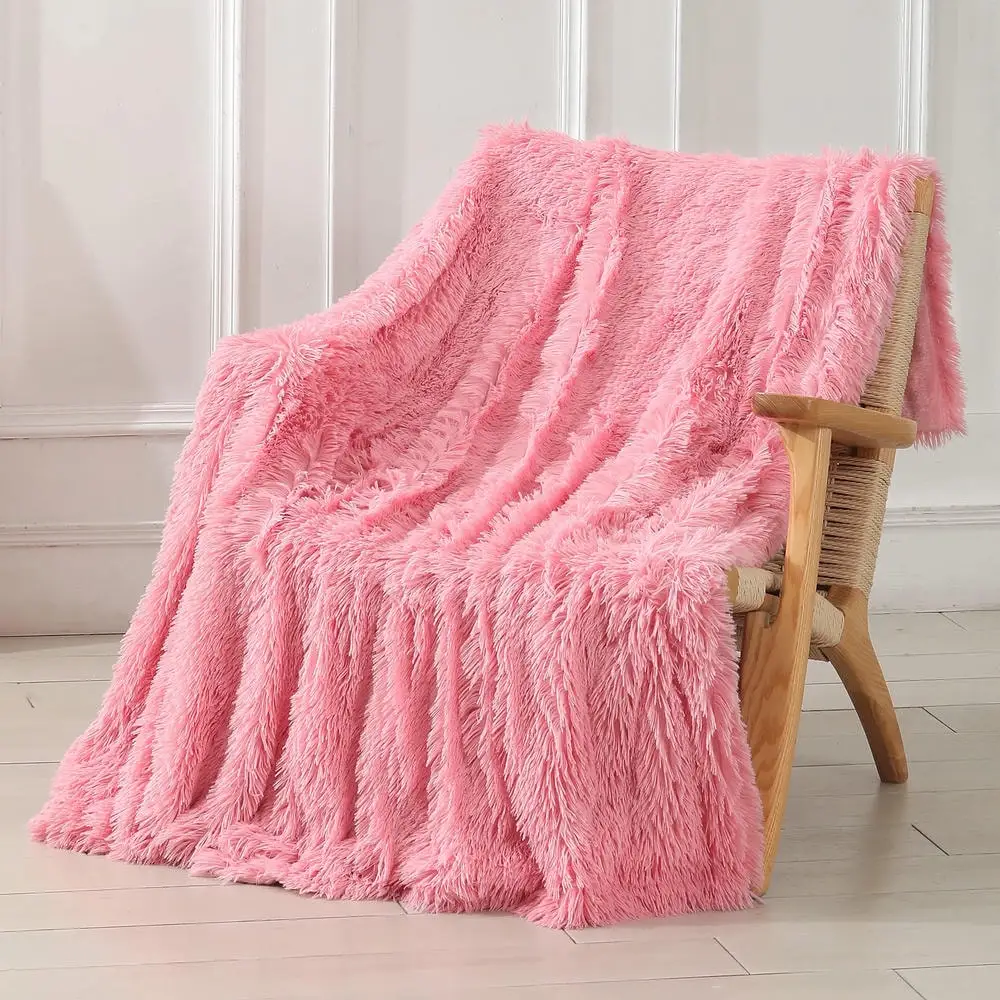 Faux Fur Throw Blankets Wholesale Microfiber Shaggy Fleece Blanket for Winter Plush Soft Warm Decorative Blankets