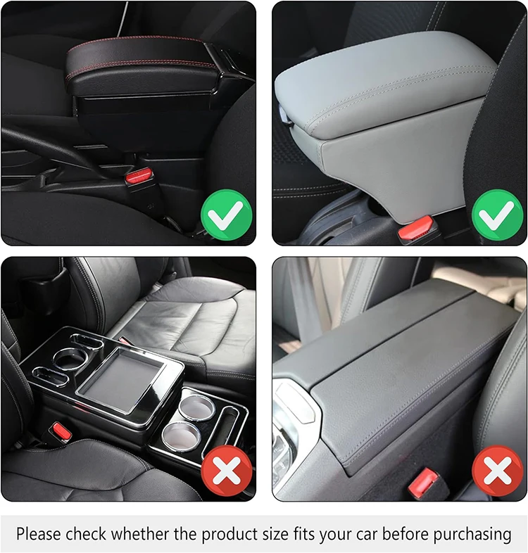 Car Center Console Cover, Microfiber Leather Car Armrest Cover Cushion with 2 Storage Bags