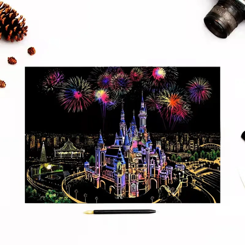 R-SP001-037 Rainbow Scraping Scratch Art Paper Magic Creative Colorful Card Drawing DIY Scratch Painting