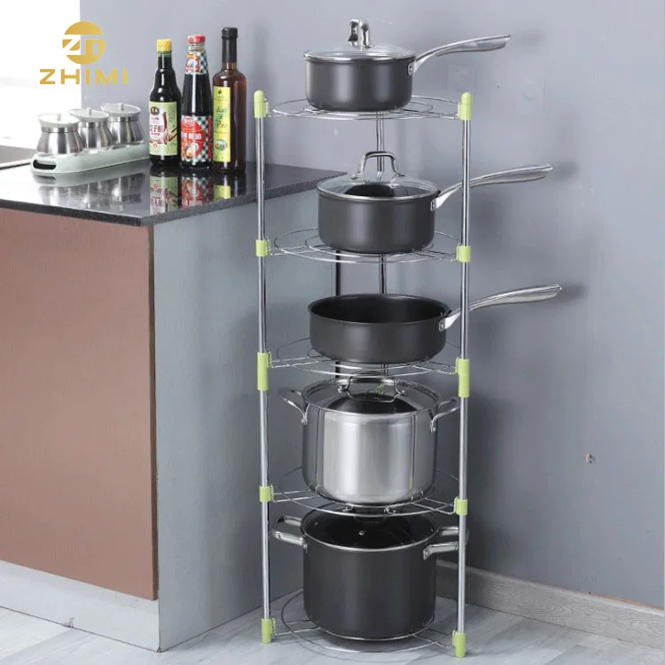 High Quality Metal Iron Standing 5 Tiers Pots and Pans Storage Rack