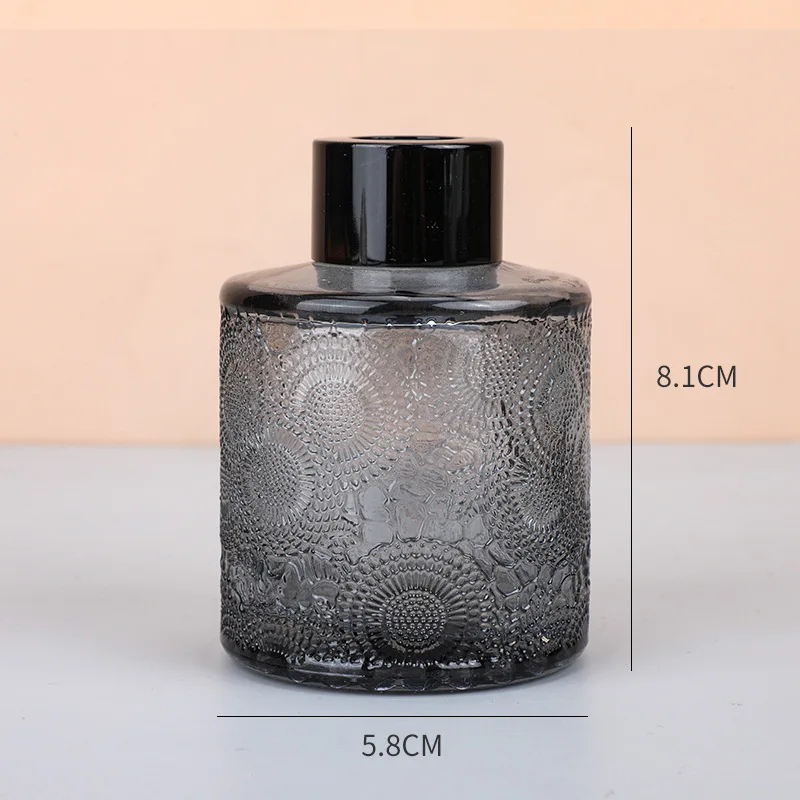 New pattern embossed glass diffuser jars colored luxury diffuser bottle custom scent oil diffuser