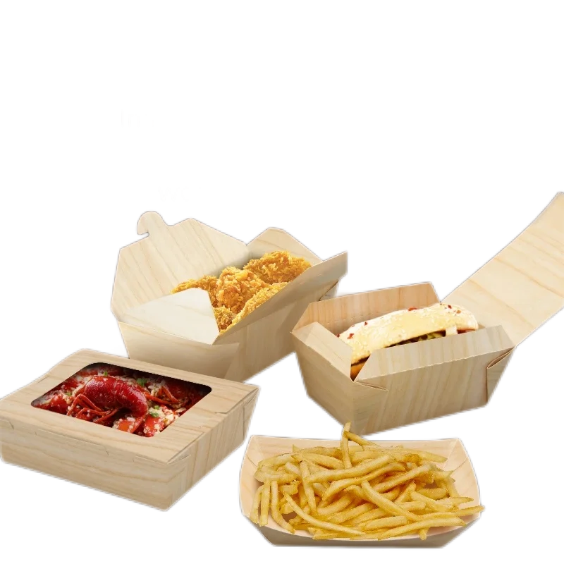 Wooden Stripe Printing Custom Logo Printing Disposable white cardboard Paper Take Away Food Packaging Lunch Box