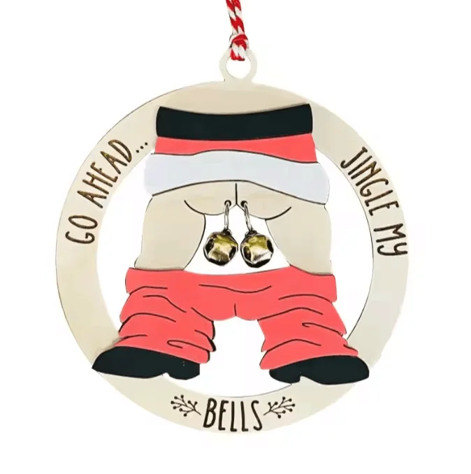 Christmas Funny Wooden Pendant Funny Gift Jingle My Bells Decor Carving Hanging Decor Xmas Bell New Year Mirror Pendant