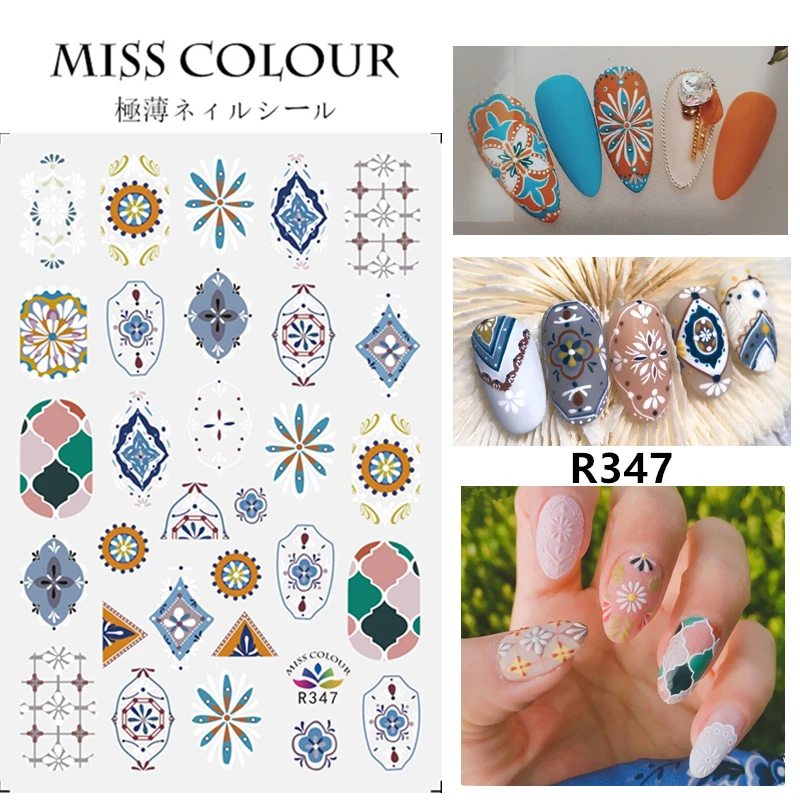 R317- 417miss colour Nail Decals Sticker Charms Black Lace Flower Leaf Decal Self Adhesive Nail Art Decoration