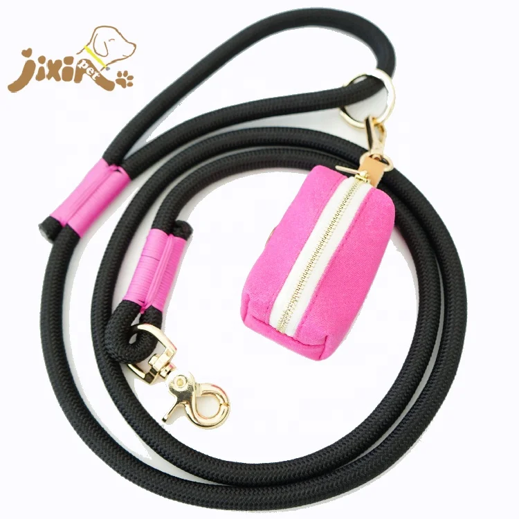 New Pattern Climbing Rope Dog Leash with Poop Bag Holder