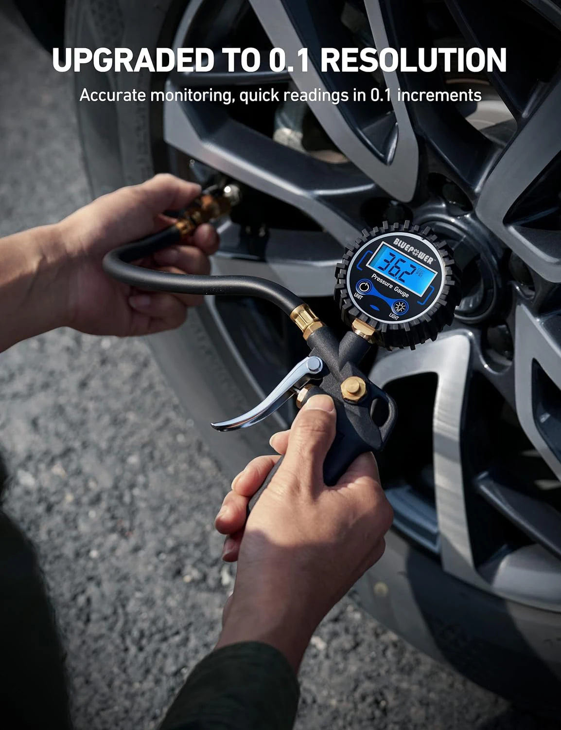 Portable 220 PSI Digital Pressure Gauge with Tire Inflator for Car SUV Truck RV Air Chuck Compressor  with Quick Connect Coupler