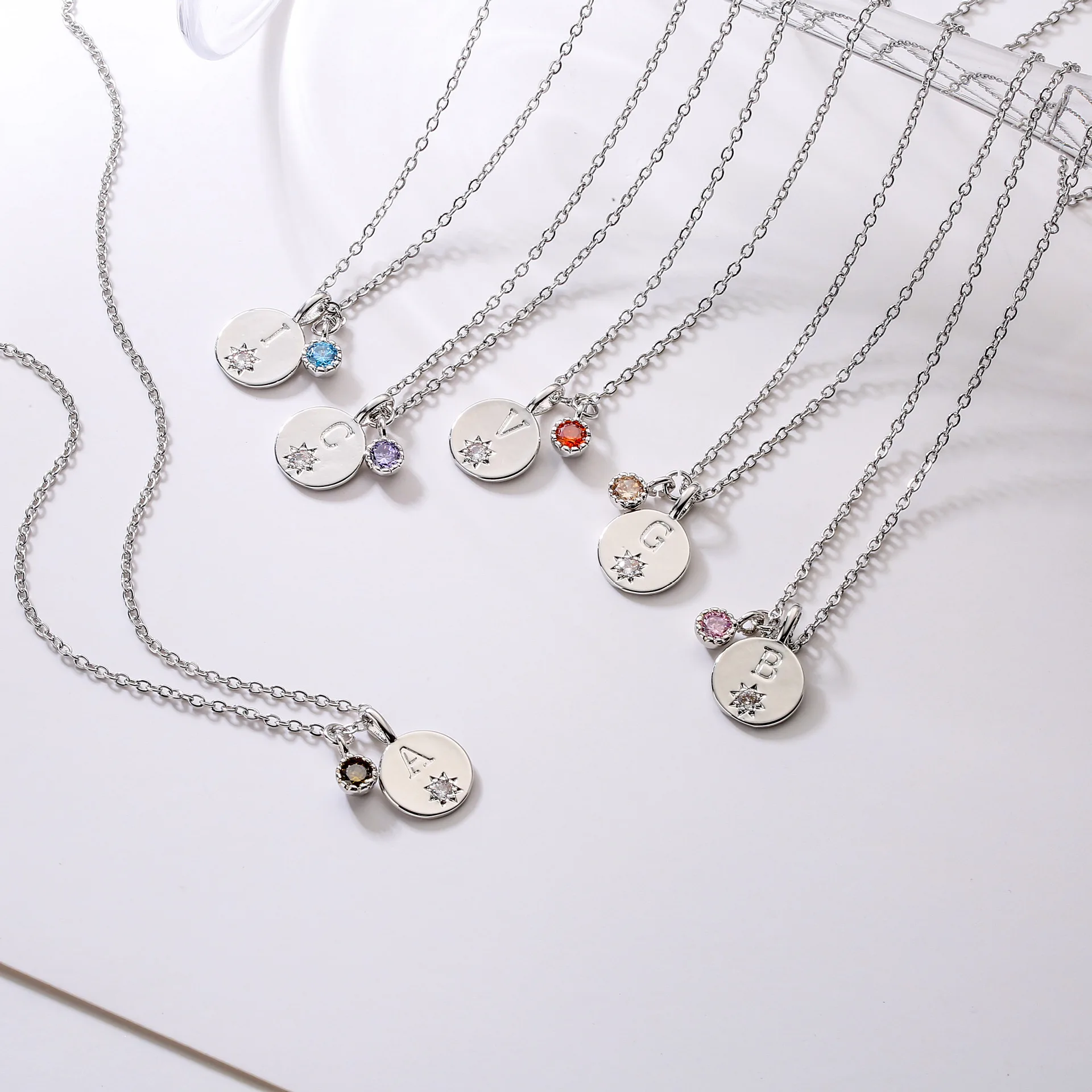 Personalized Dainty Oval Plate Birthstone Initial Necklace Personalized 26 English Letters Gold Plated Necklace Jewelry