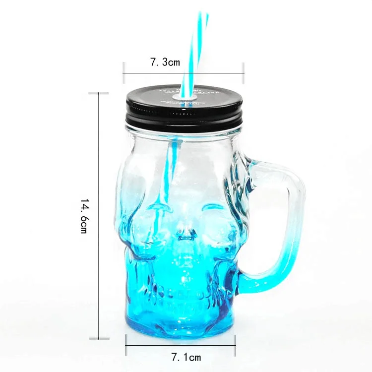 Home Bar Party Decoration Cup Mason Jar 500ML Creative Design Glass Beer Mug with A Straw and Lid
