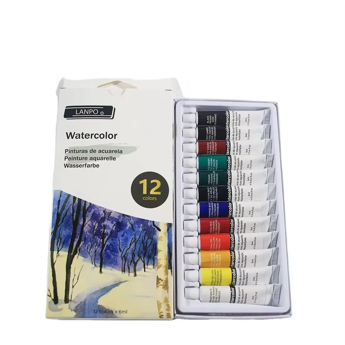 LANPO brand Water color paint set of 12x6ml from manufacturer