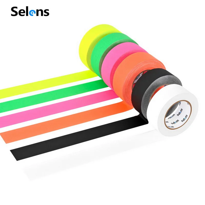 Selens UV Tape 48mmX46M Reactive Fluorescent Cloth UV Black Light Stage Tape for Photography studio photo props DIY decoration