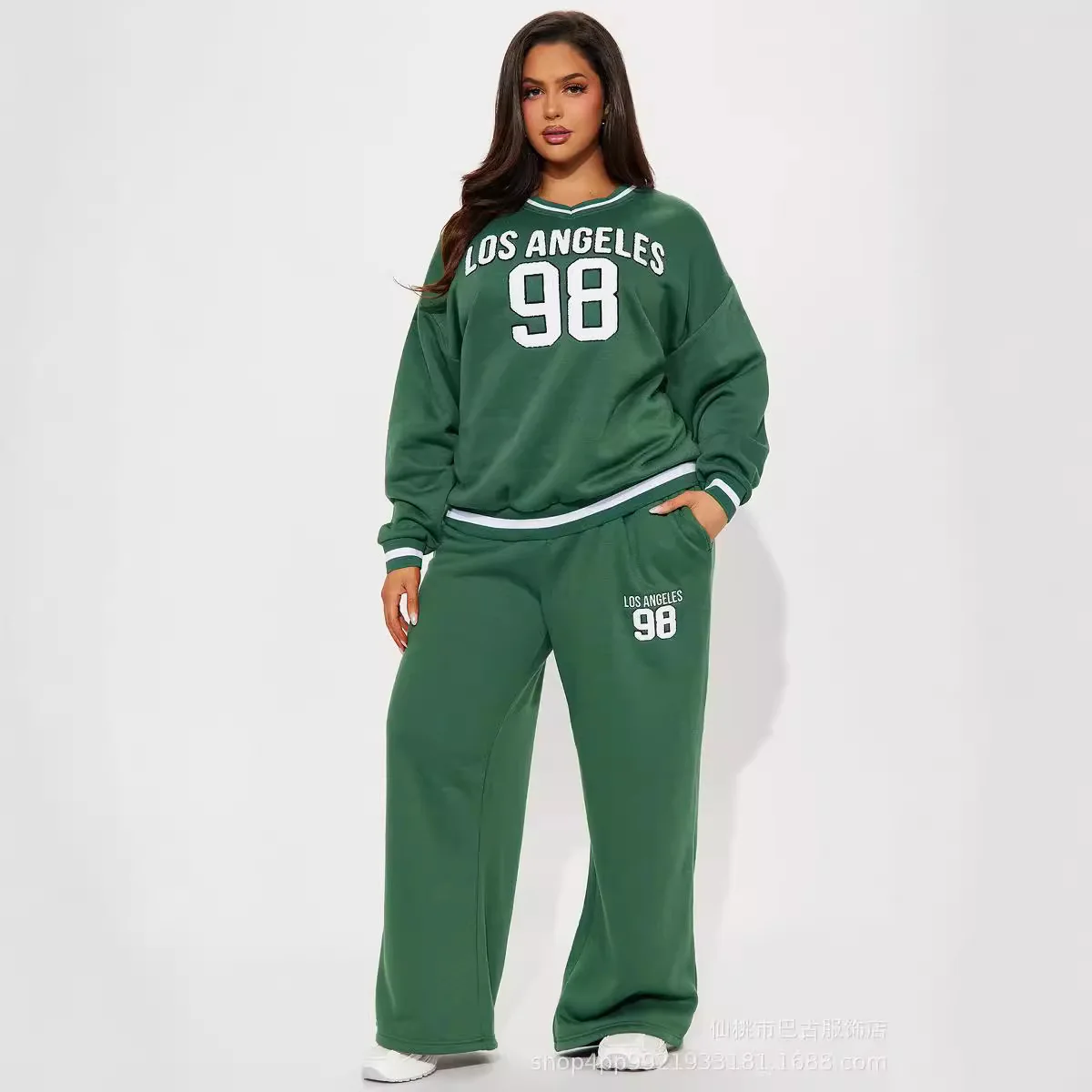 X16061C women New Letter Print Loose Sports Sweater Suit