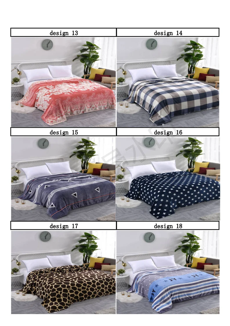 wholesale soft warm coral flannel fleece double size bed blanket print