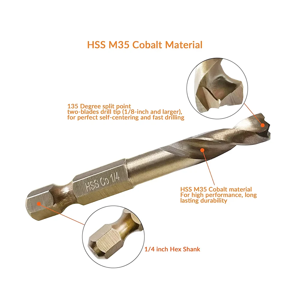 5PCS M35 Cobalt Short Turbomax Point HSS Stubby Drill Bit Set for Metal Drilling