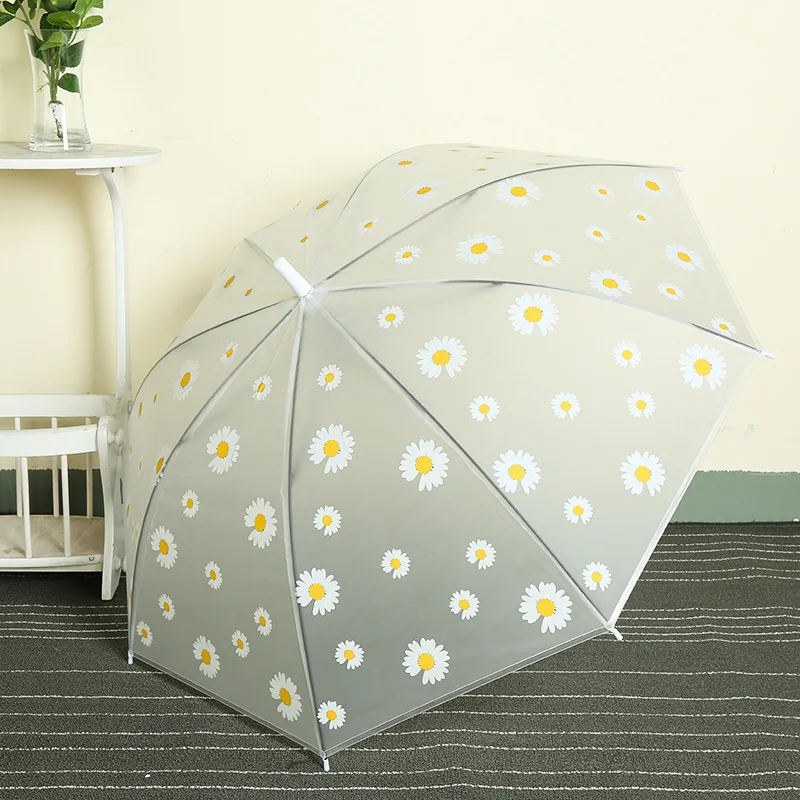 popular sale rain umbrella logo flower printing atomatic clear printing poe transparent umbrella